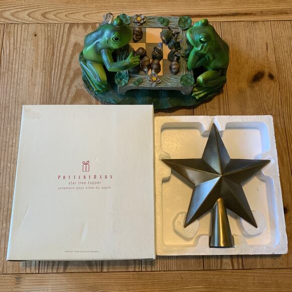 Vintage Pottery Barn Star Tree Topper Bronze Tone 11" x 10" w/ Box - Picture 1 of 4